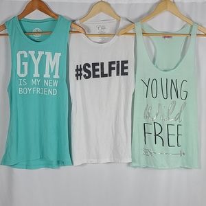 (3) Low Cut Armpit Graphic Tank Tops